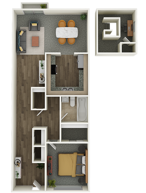 Floor plan for 1 bed, 1 bath, 780 sqft